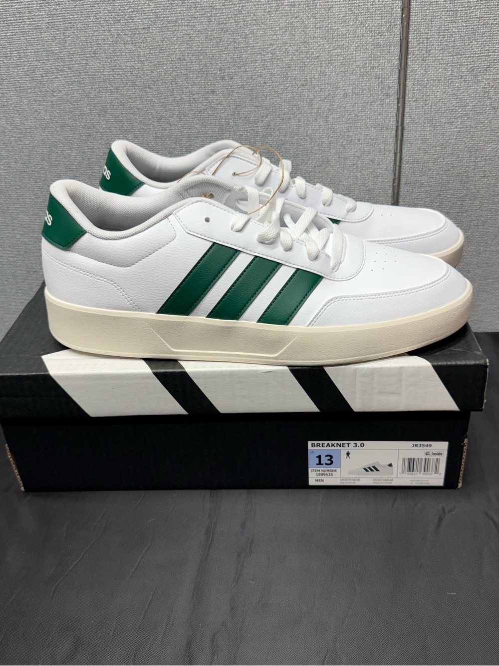 adidas White Sneakers with Green Three-Stripes